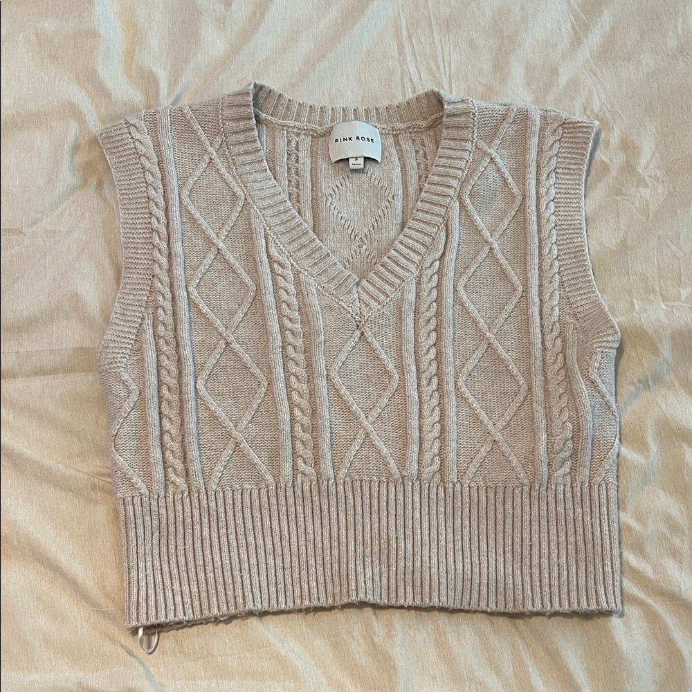 Women's Beige V-Neck Sweater Vest